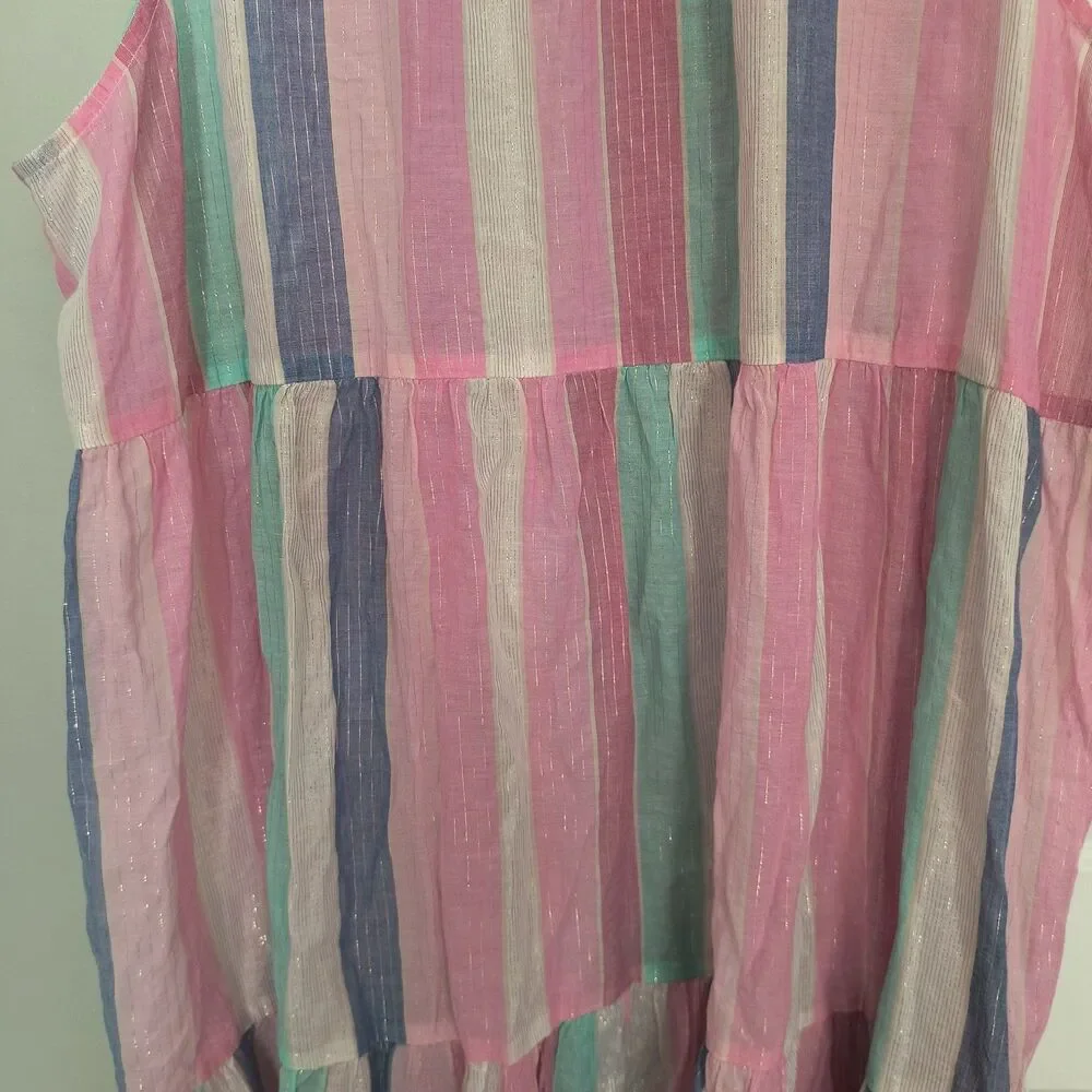 J.Crew Dress NEW 3X Pink Multi Ruffle Shimmer Beach Tiered Metallic Swim Coverup